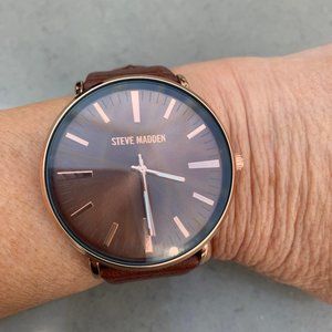 Steve Madden Large Face Unisex Watch w/ Leather Band